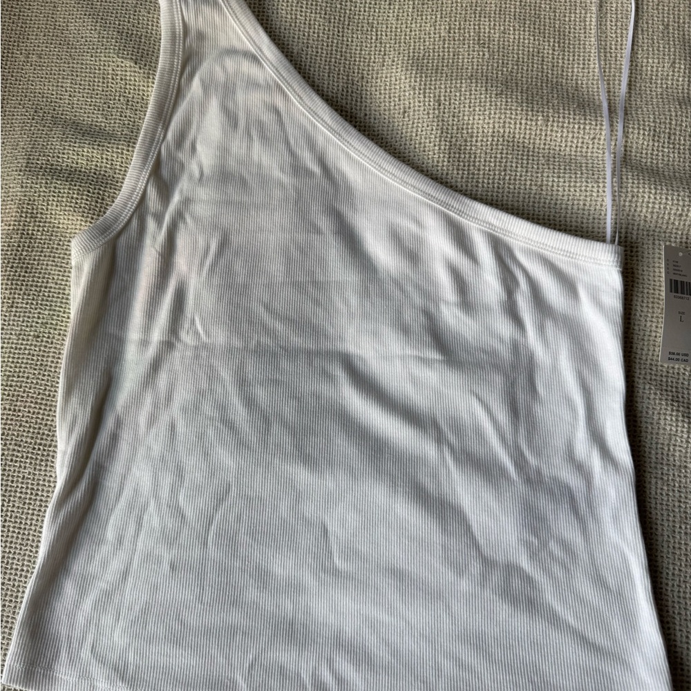 Anthropologie White Ribbed One-Shoulder Camisole - Picture 4 of 7